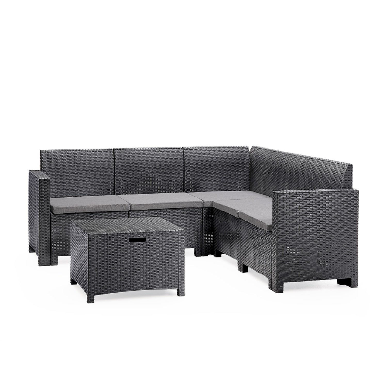 Salon de jardin 4/5 places effet résine tressée gris anthracite avec table basse EDIRNE