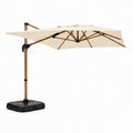 Parasol rectangulaire 2x3m déporté rotatif écru structure effet bois EVISA
