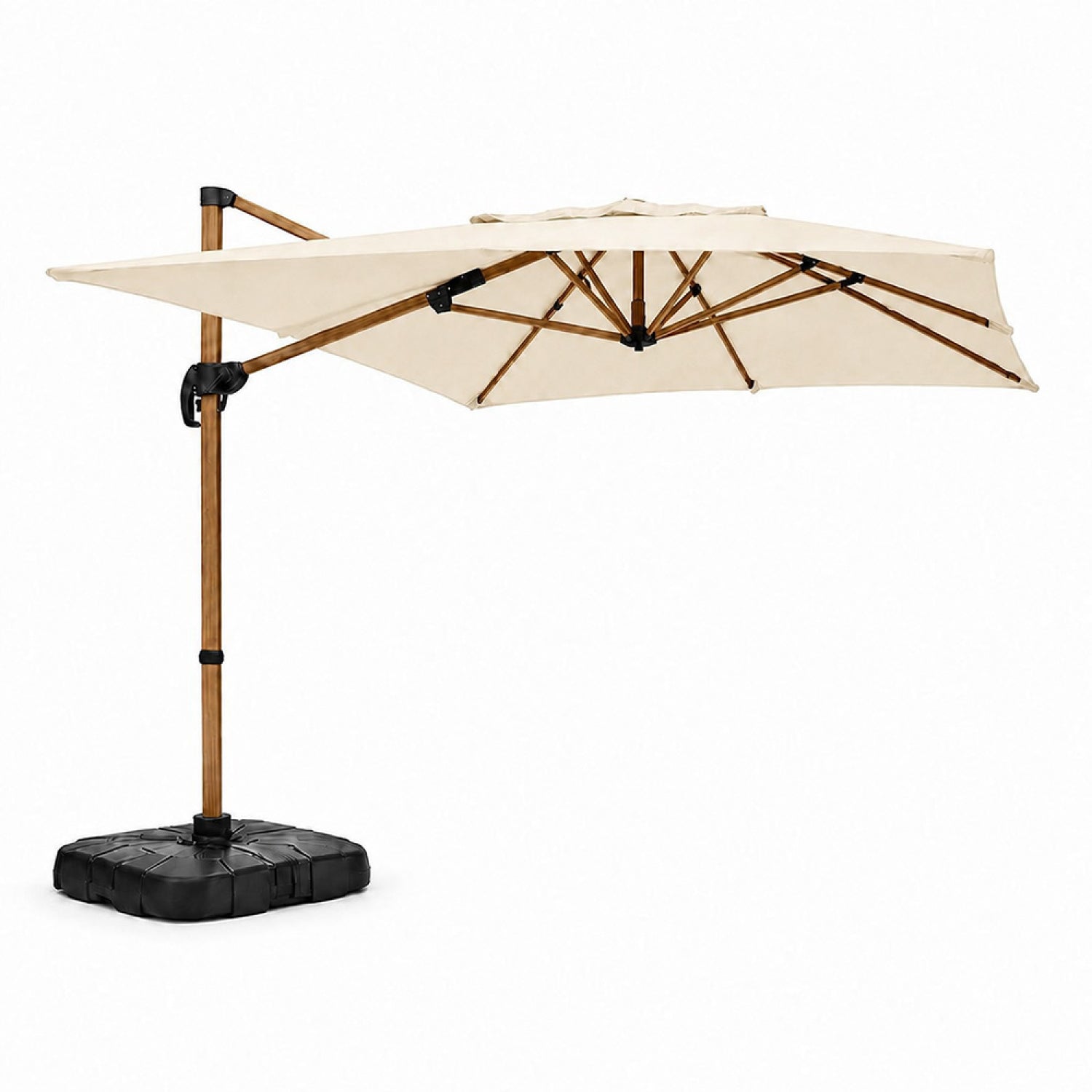 Parasol rectangulaire 2x3m déporté rotatif écru structure effet bois EVISA
