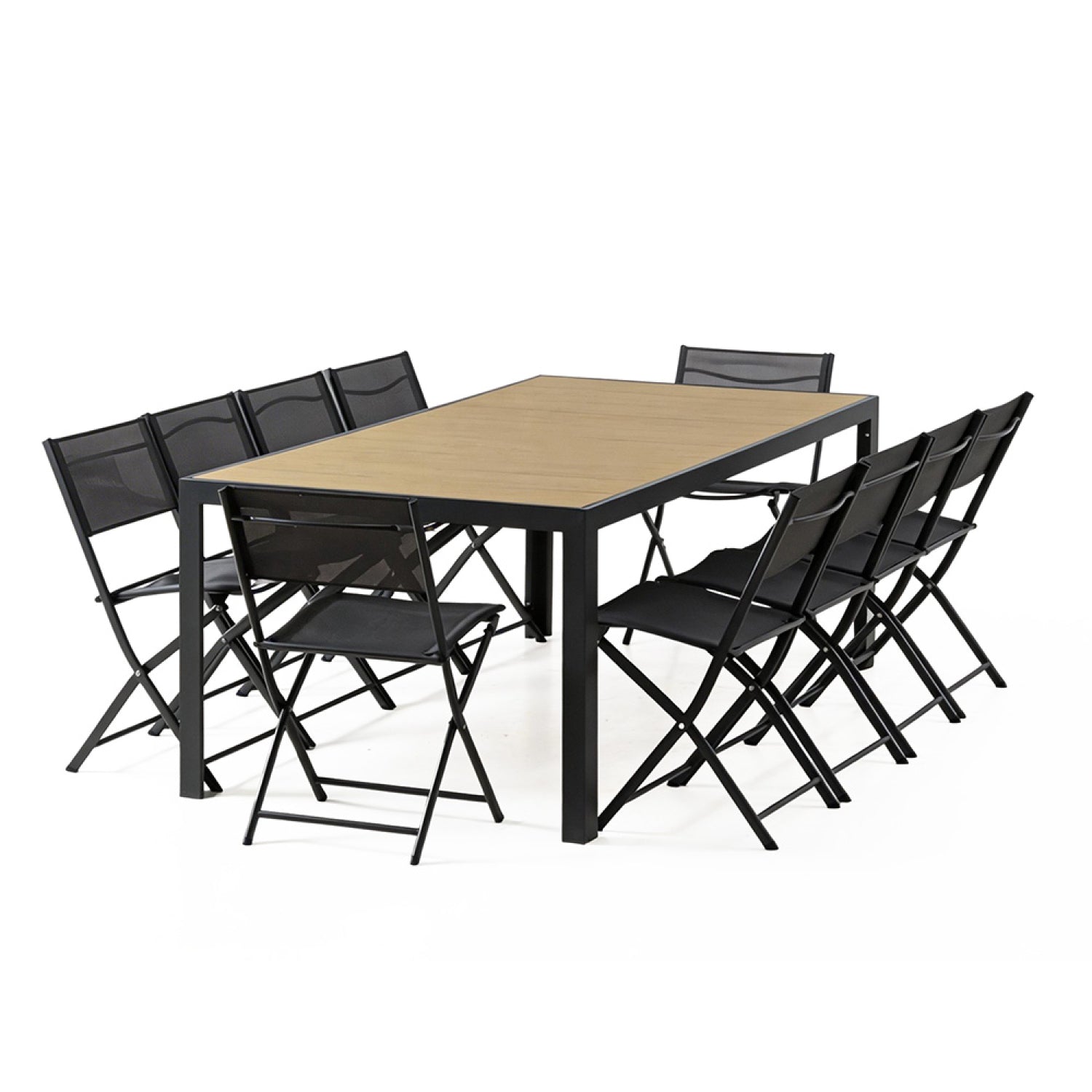 Ensemble table de jardin 200 cm en aluminium et 10 chaises pliantes FERRARA