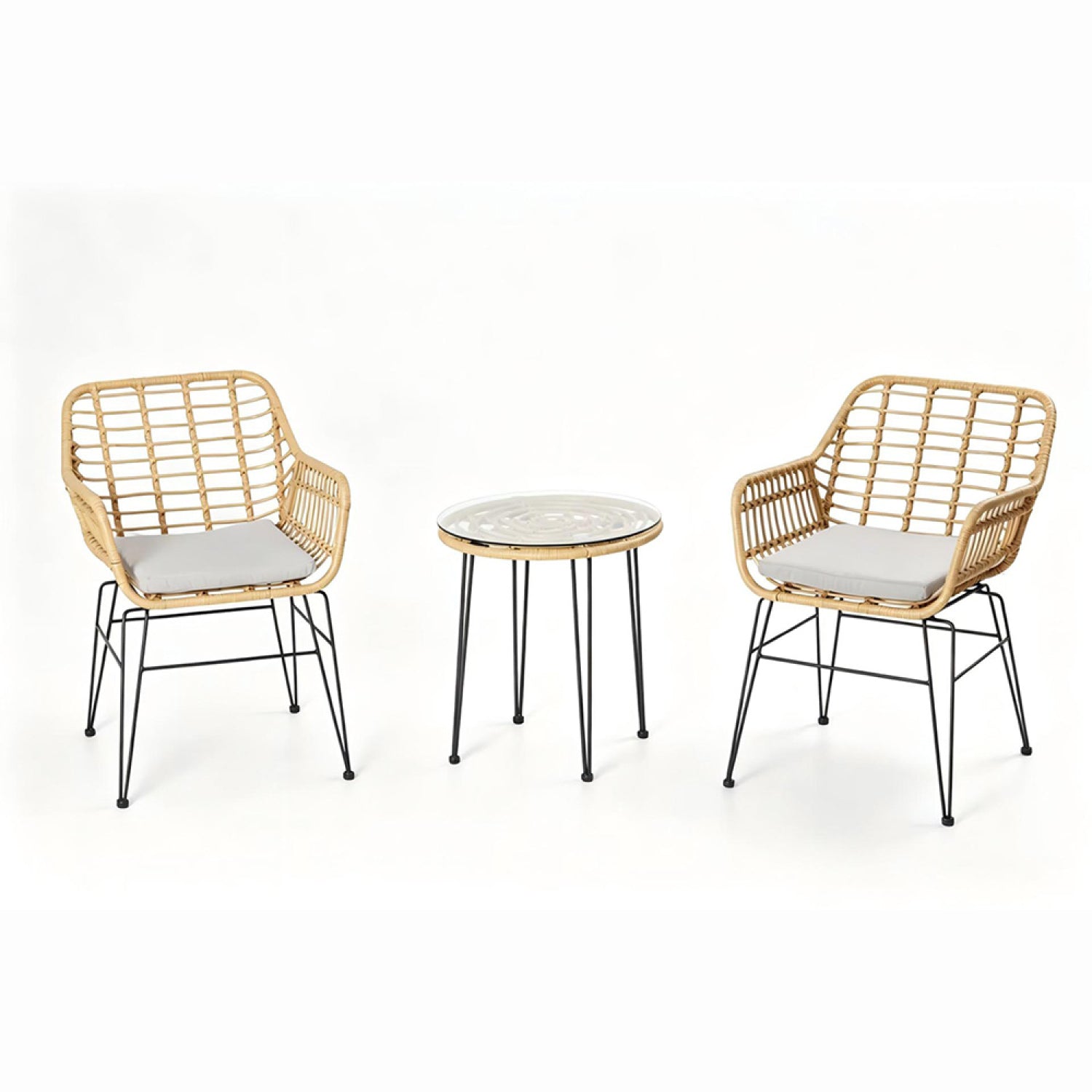Ensemble de jardin 2 fauteuils et table basse effet rotin naturel FERROL