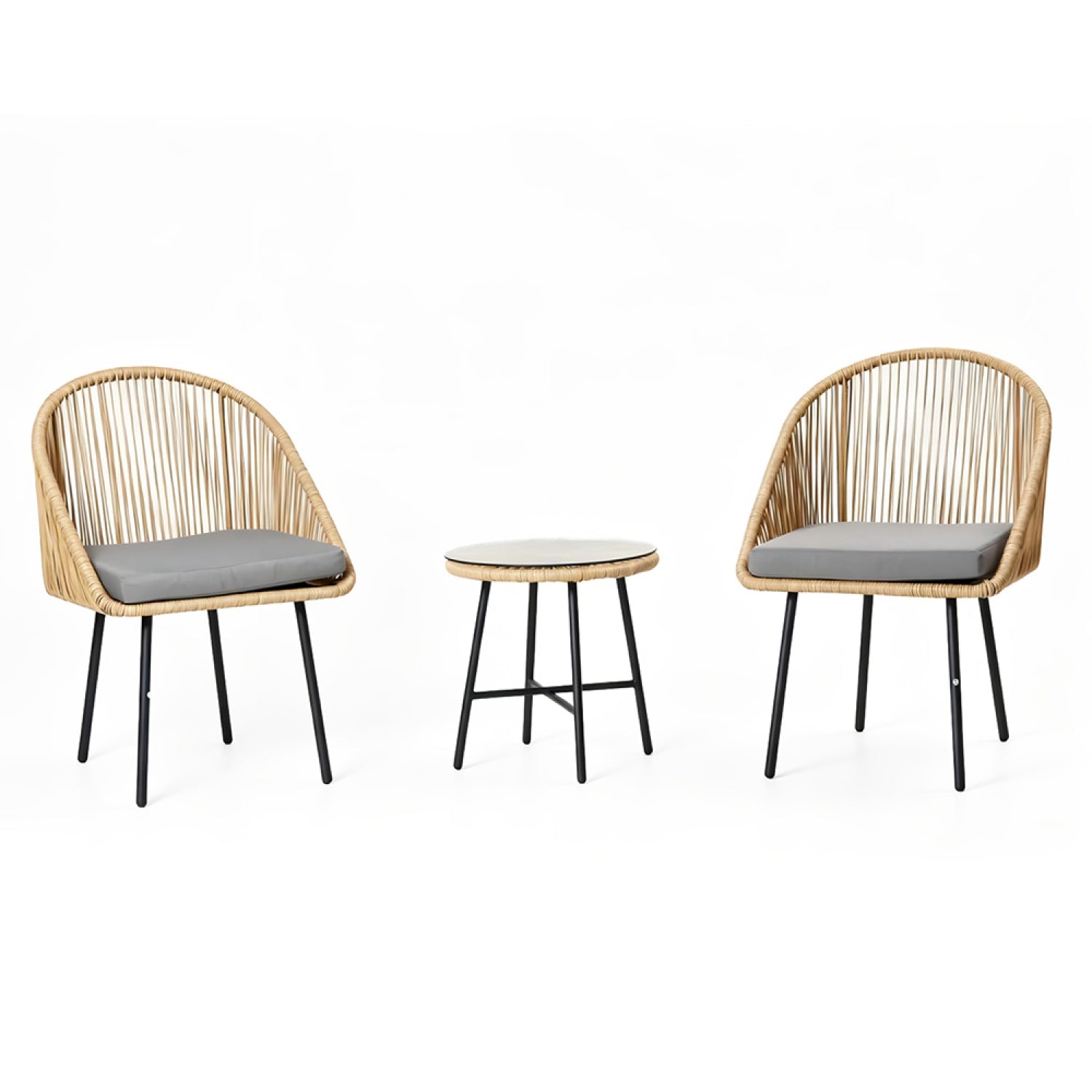 Ensemble de jardin 2 fauteuils et table basse effet rotin naturel MORO