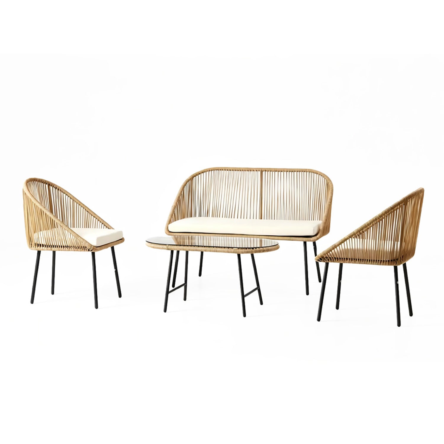 Salon de jardin 4 places avec table basse effet rotin naturel RAVEL
