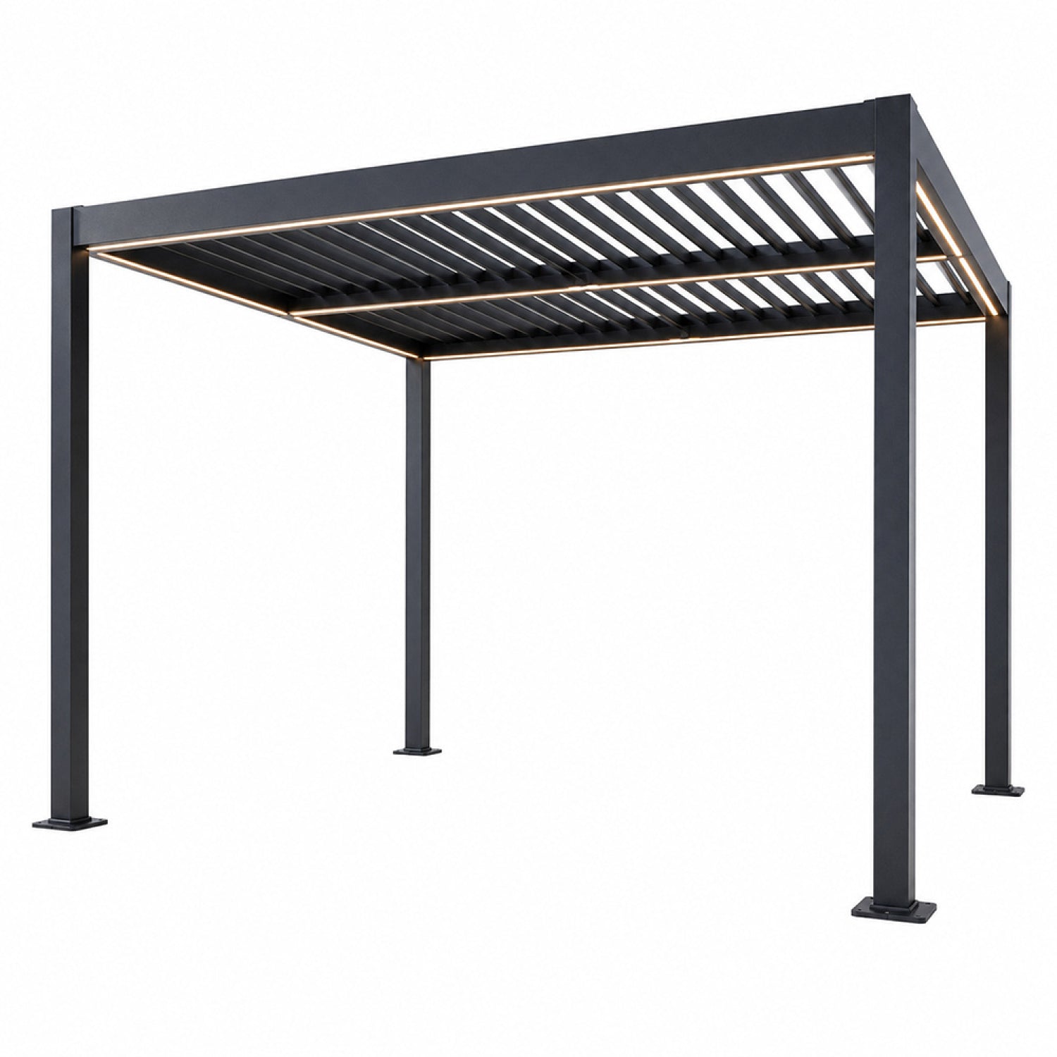 Pergola bioclimatique à LED 3x3m structure aluminium lames orientables EGER