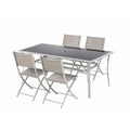 Ensemble de jardin table 150 cm + lot de 4 chaises pliantes VELINO