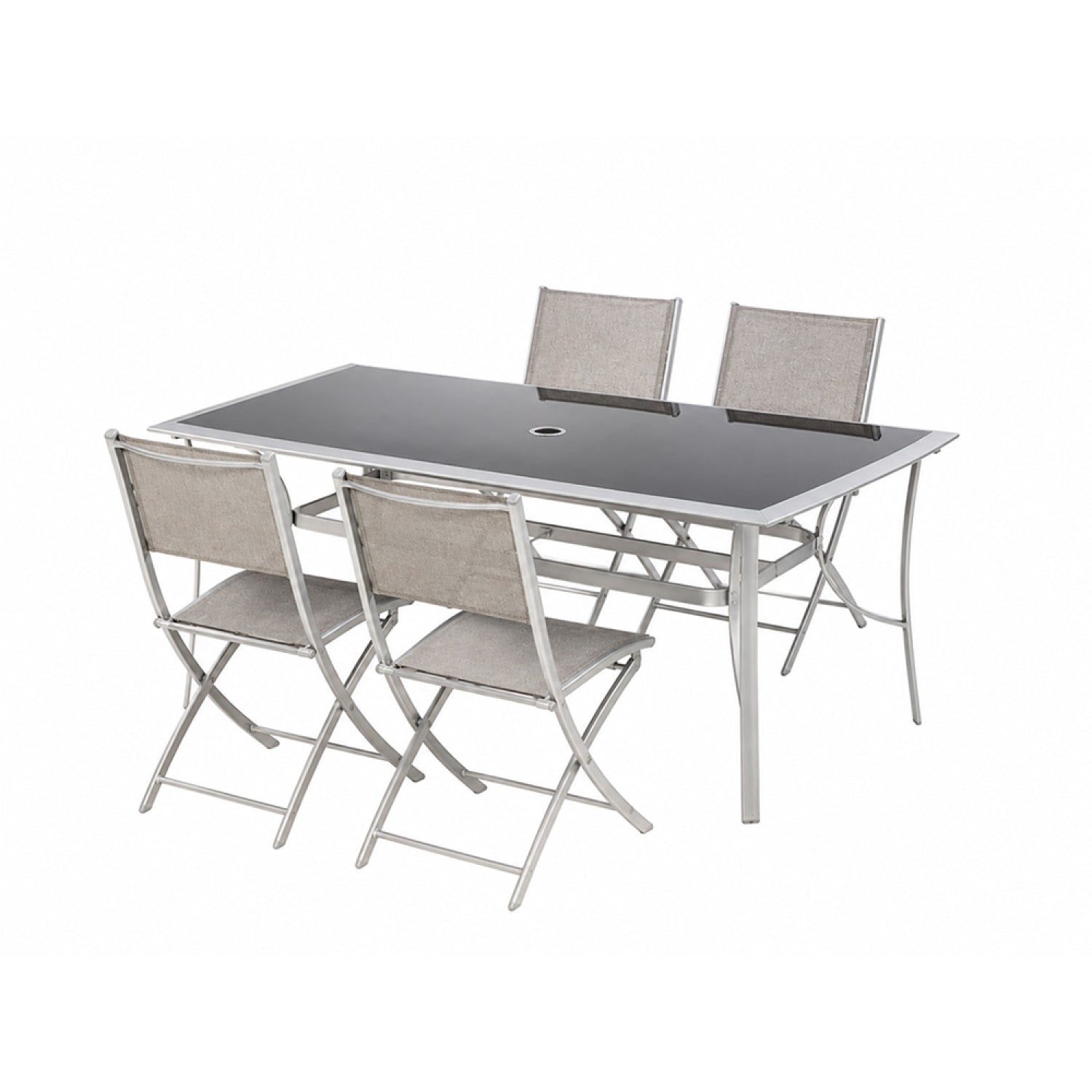 Ensemble de jardin table 150 cm + lot de 4 chaises pliantes VELINO