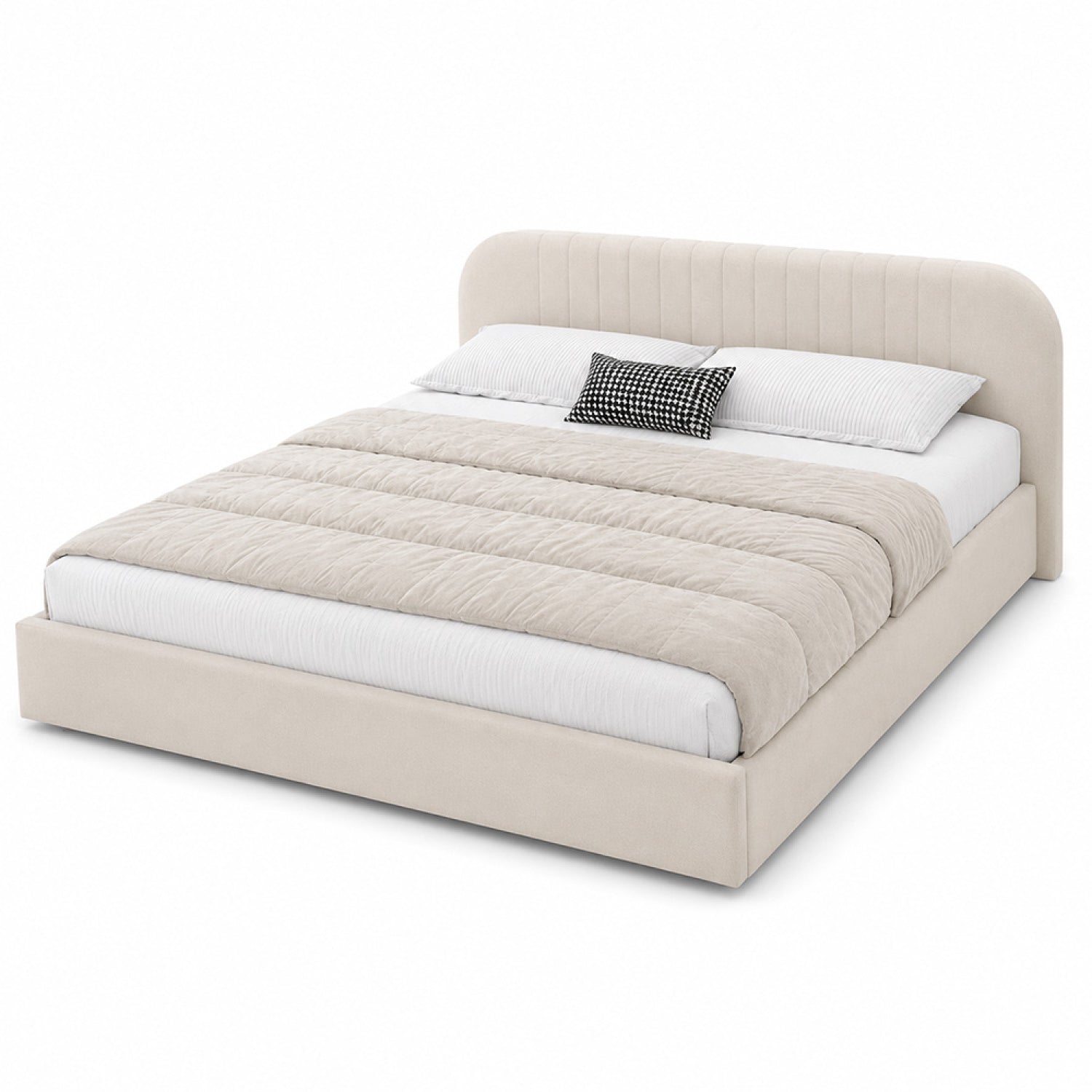 Lit avec coffre de rangement 160x200cm en velours beige LANGSON