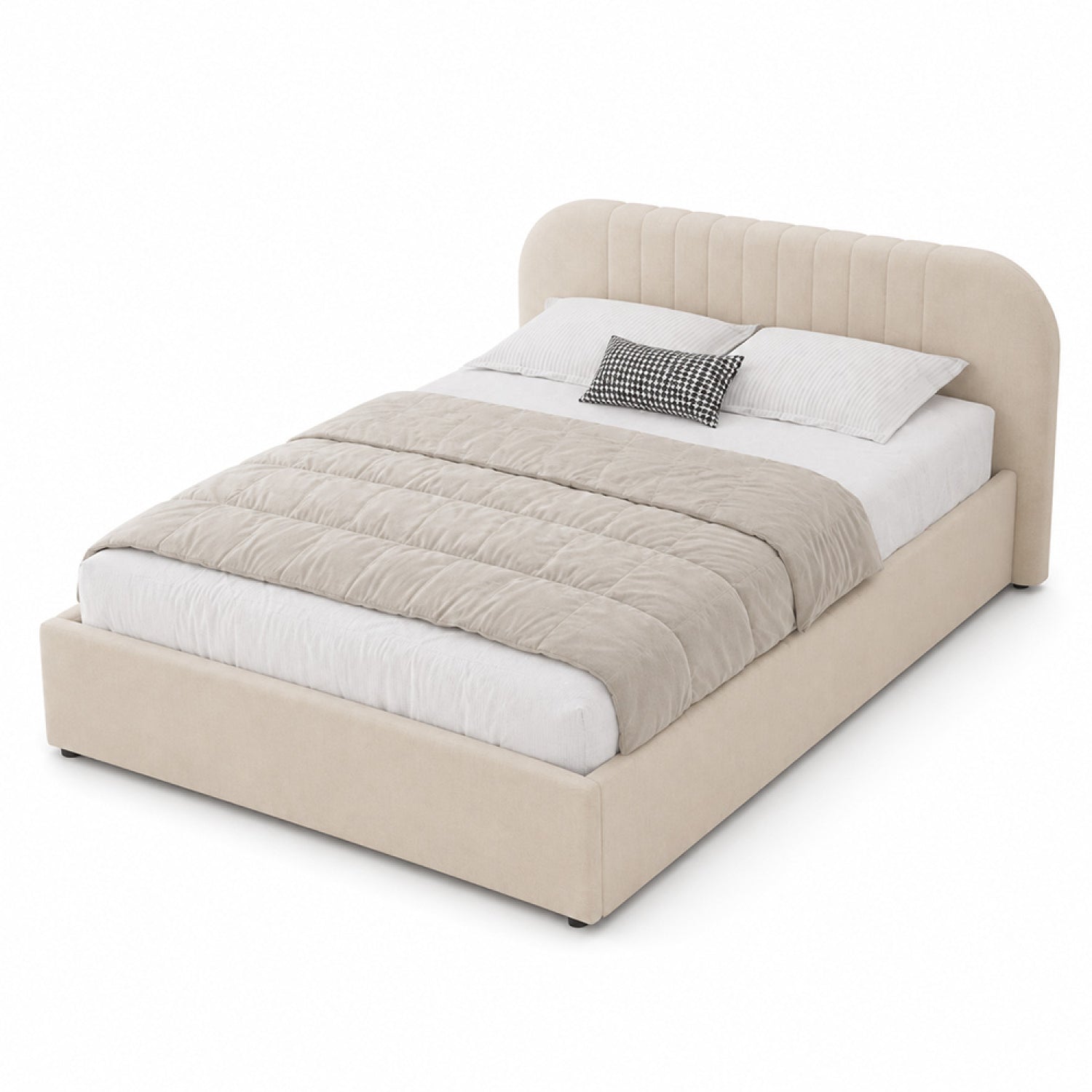 Lit avec coffre de rangement 140x190cm en velours beige LANGSON