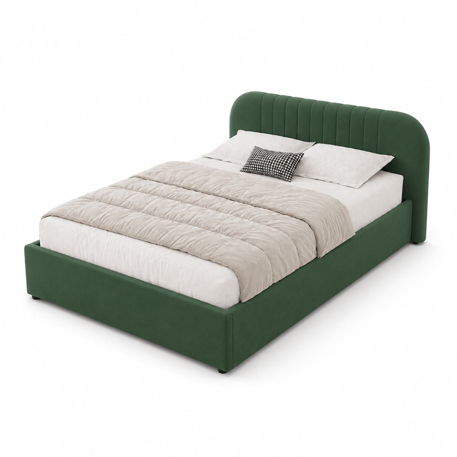 Lit avec coffre de rangement 140x190cm en velours vert LANGSON