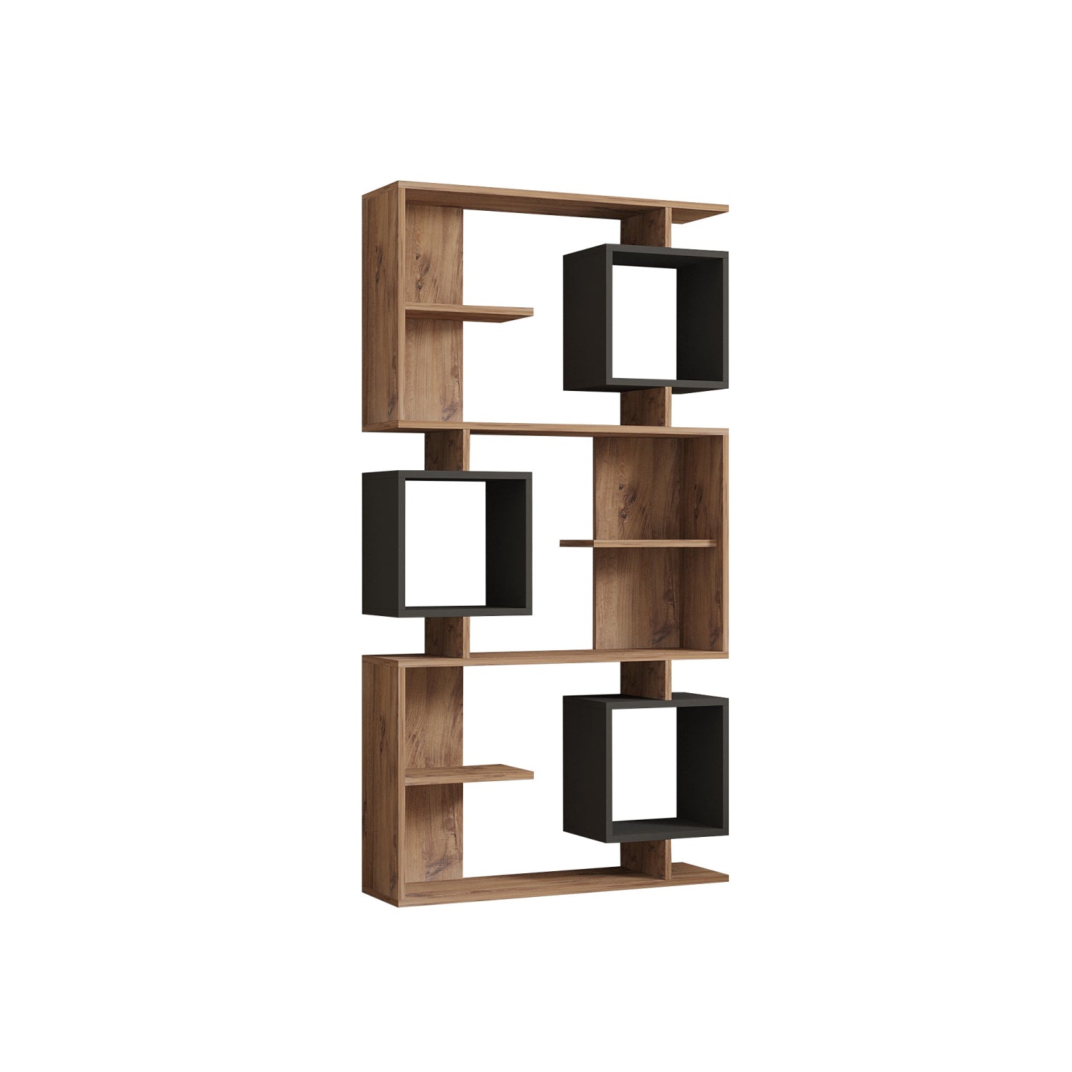 Bibliothèque design asymétrique 172cm effet bois et gris anthracite DOUE