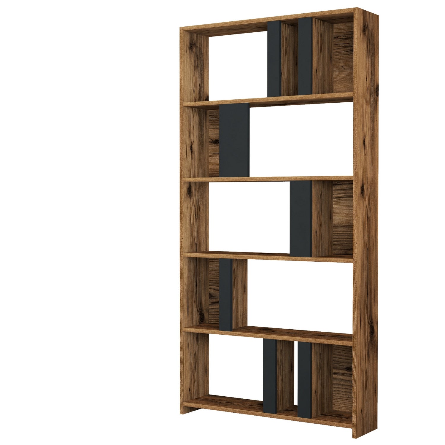 Bibliothèque 5 étagères effet bois noyer et gris anthracite RIVOLI