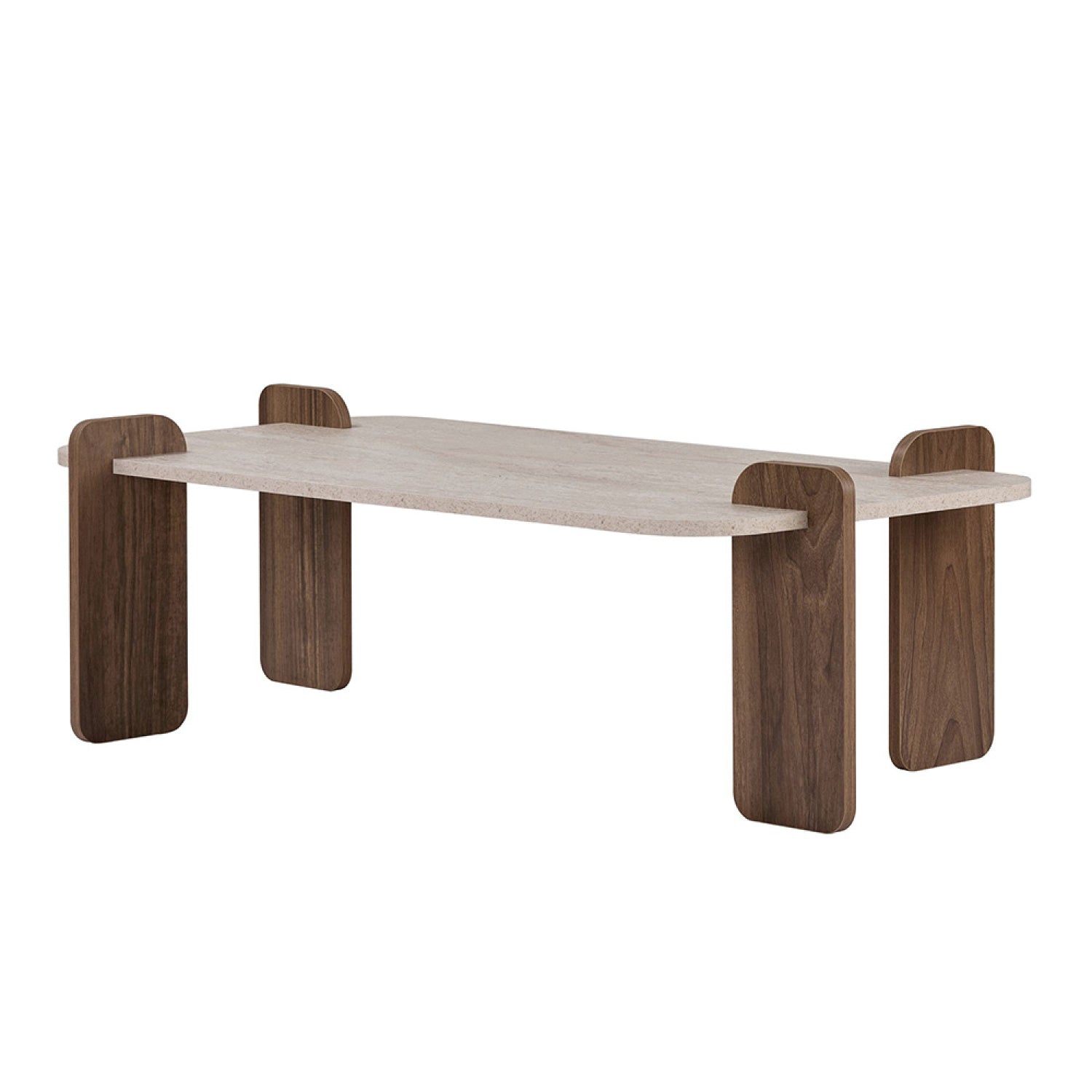 Table basse rectangulaire effet travertin et noyer 120cm HAZEL