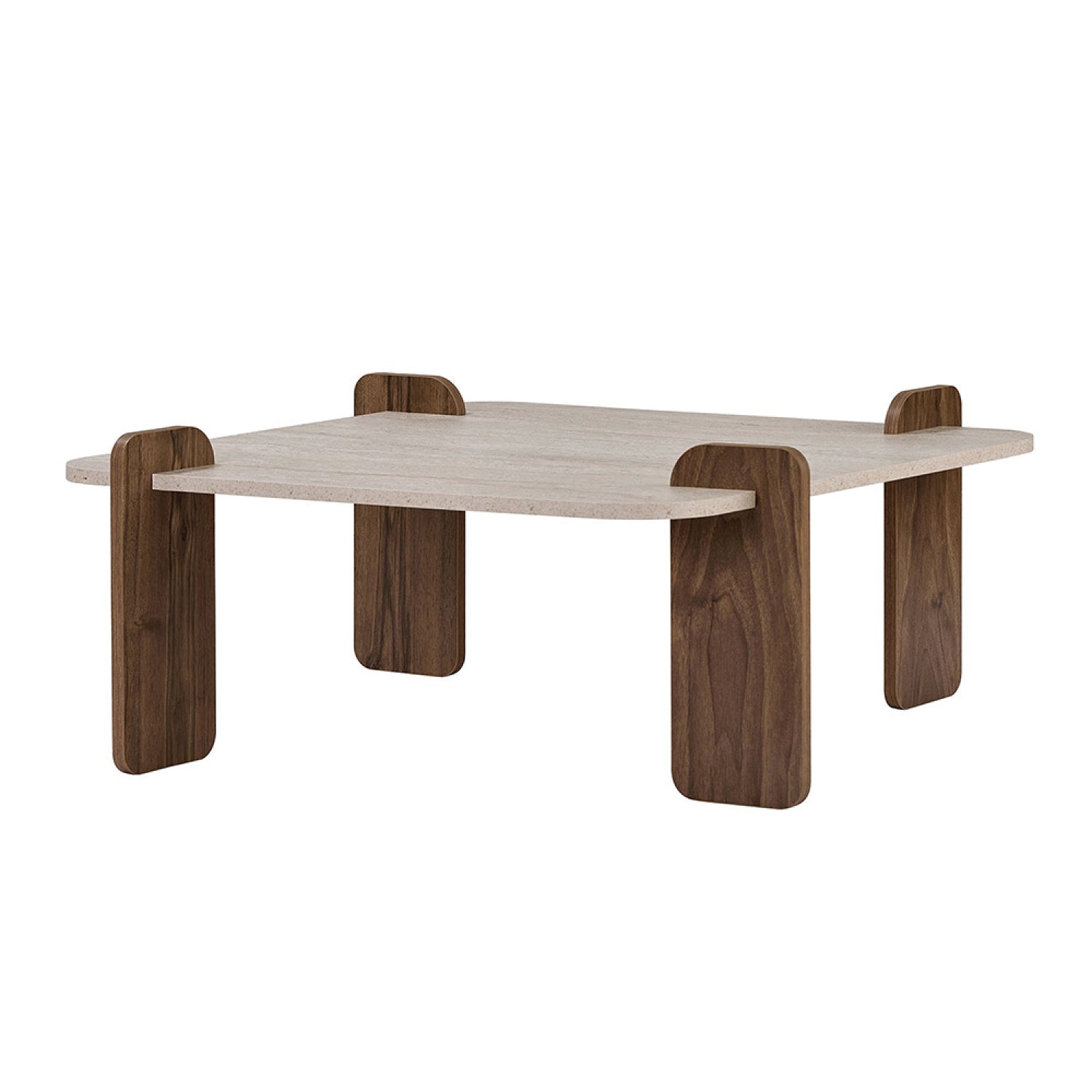 Table basse carrée effet travertin et noyer 90x90cm AUSTIN