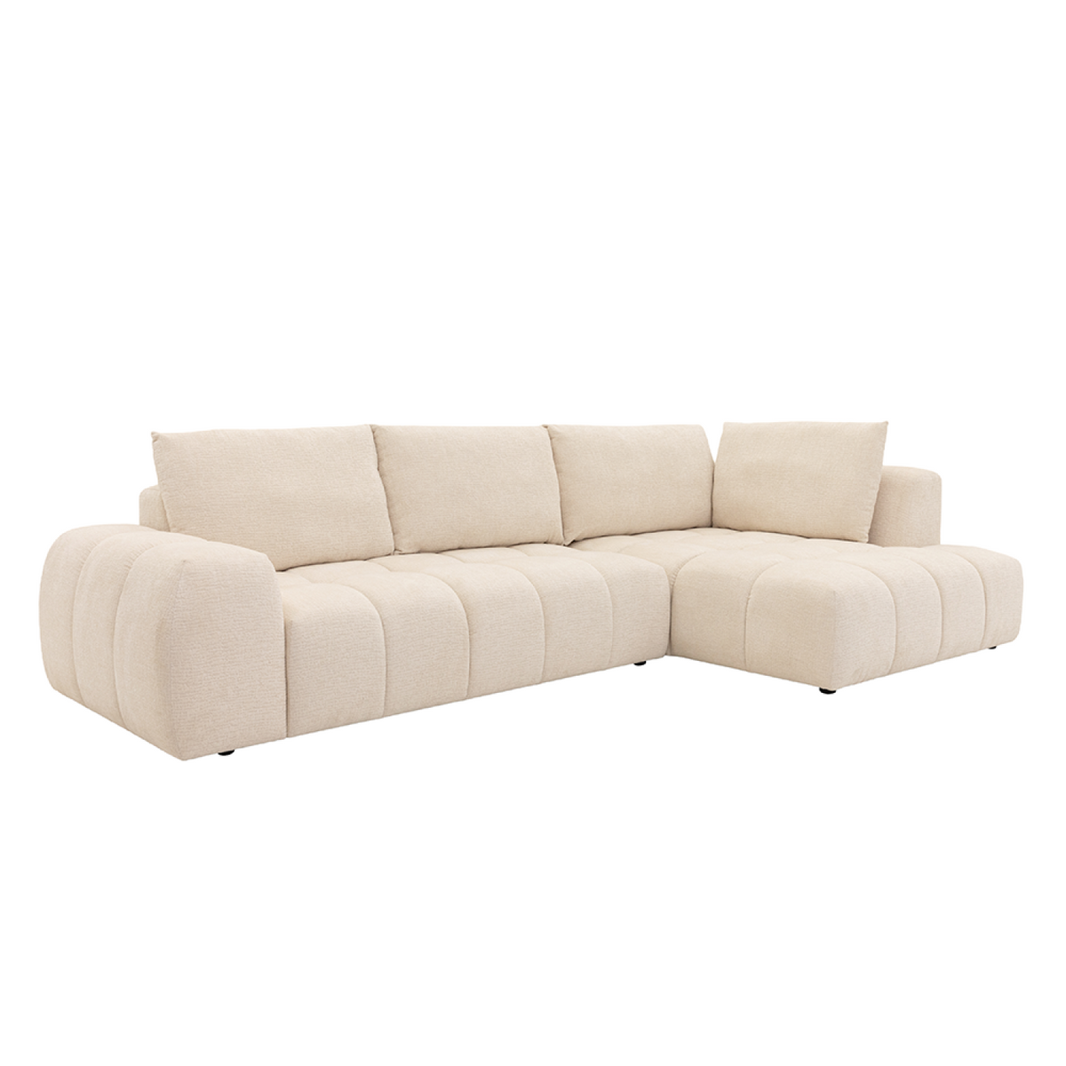 Canapé d'angle nuage 5 places en tissu chenille beige BONIFACIO