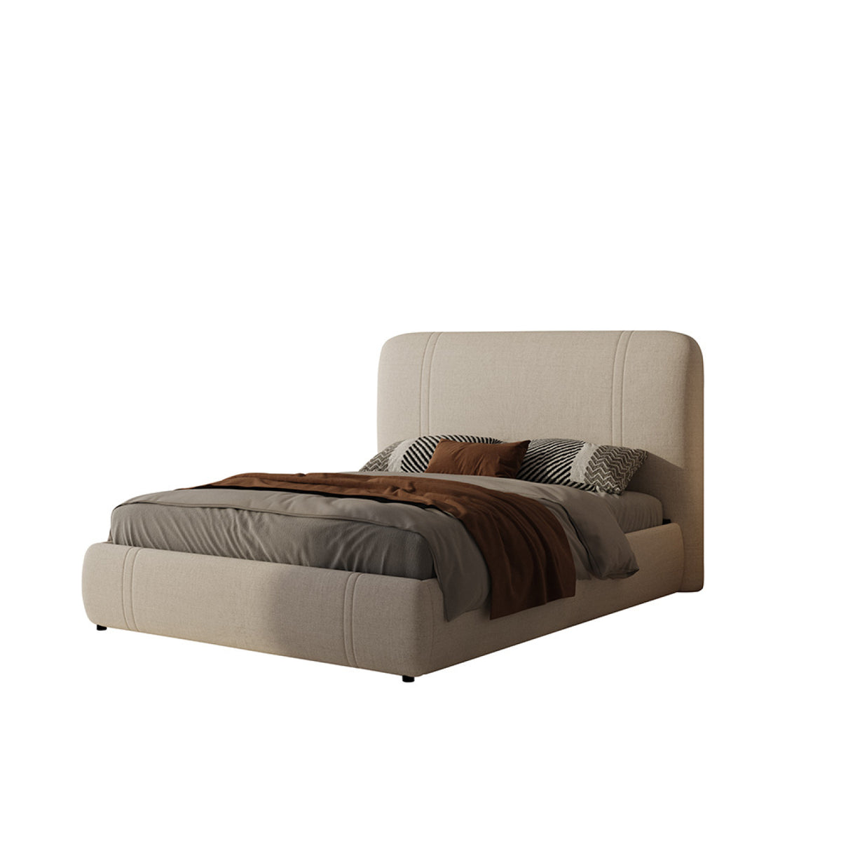 Lit avec coffre de rangement 140x190cm en velours beige DULAH
