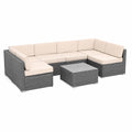 Salon de jardin 6 places modulable en résine tressée gris et beige DREKETI