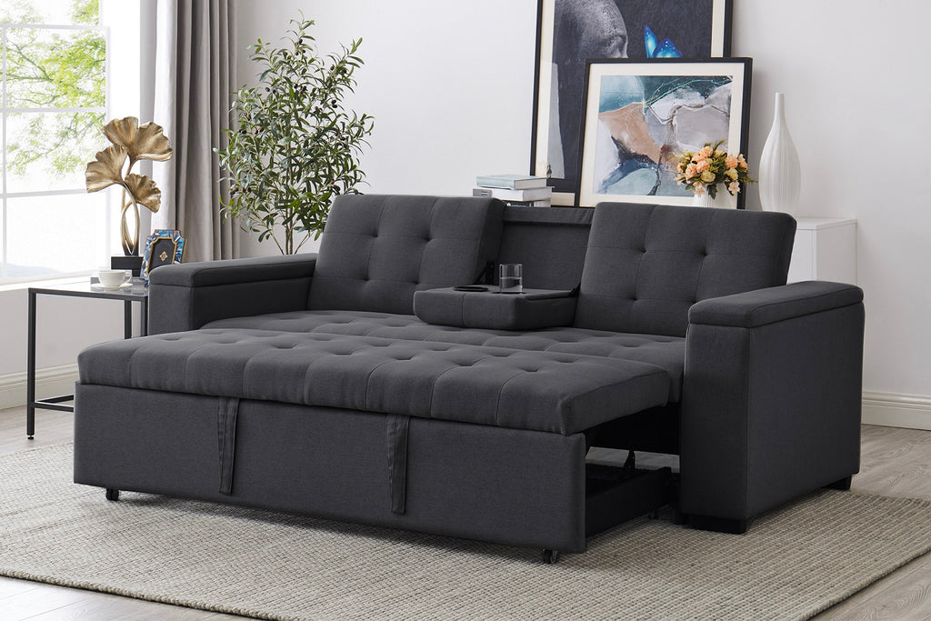 CORIVA Canapé convertible 3 places en tissu gris foncé