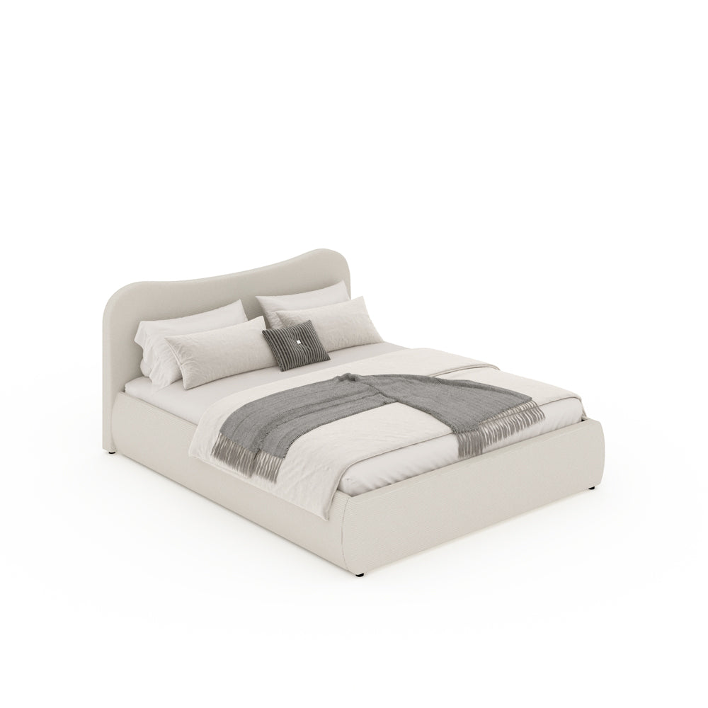 FOLLONICA Lit coffre 160x200cm design arrondi velours côtelé beige